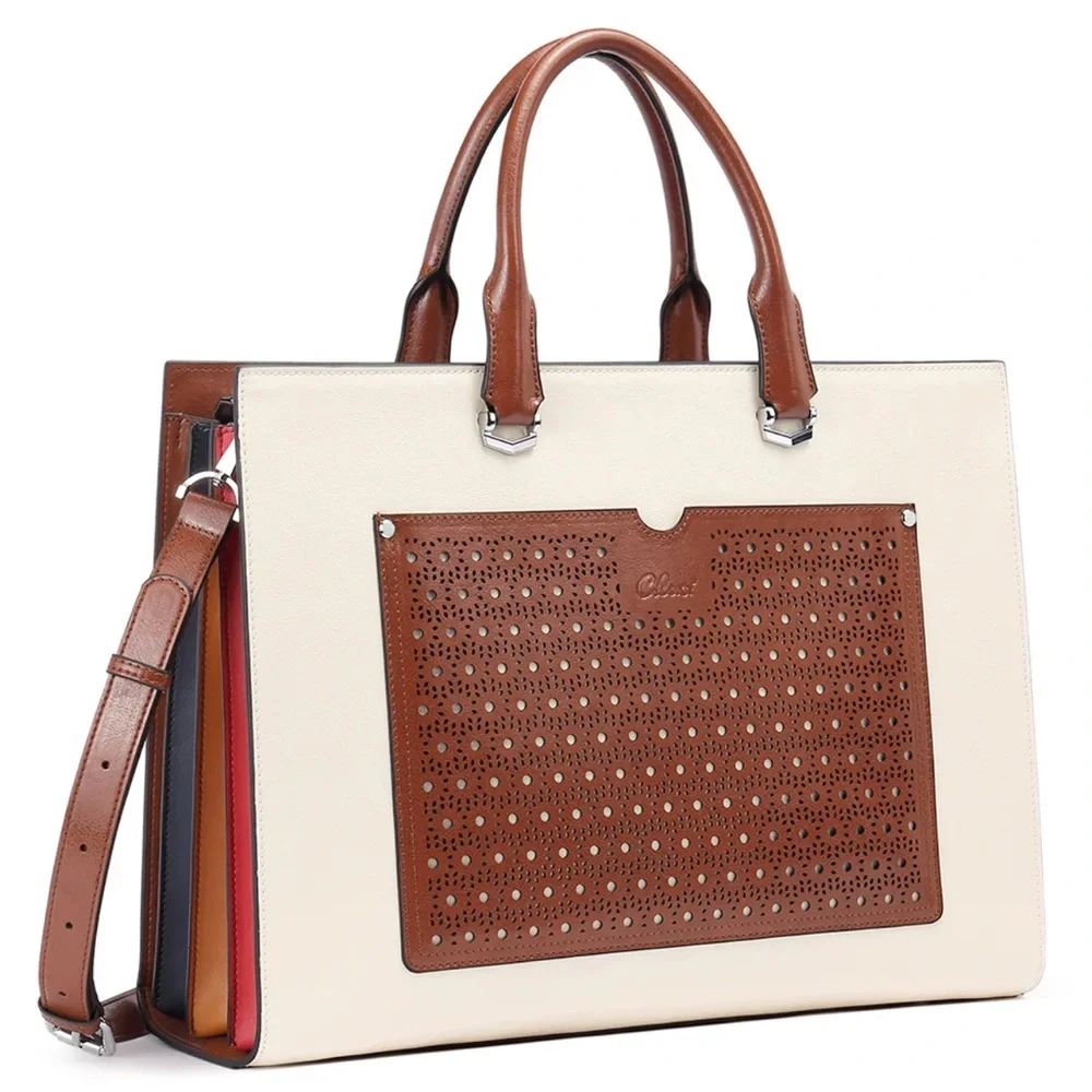 Cluci Leather Briefcase Women Laptop Bag 16.5 In Business Shoulder Strap Classic - Picture 5 of 16